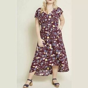 MODCLOTH Gallery Flattery Dress Womens Plus Size 4X Burgandy Floral Maxi Wedding